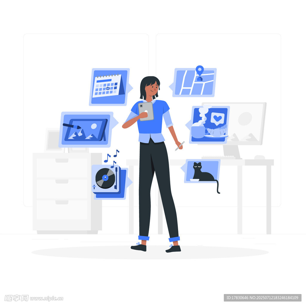 科技女性展示多样数字设备