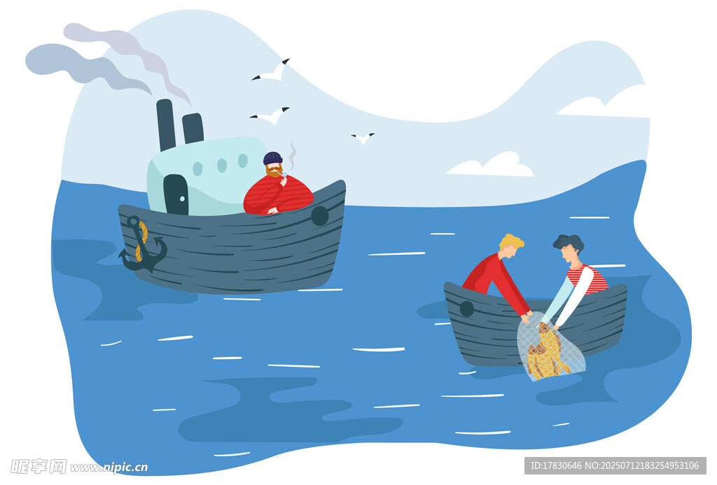 海上渔民作业场景