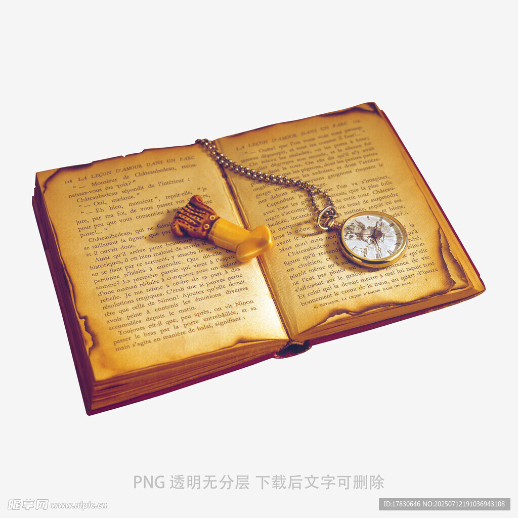 翻开的古籍与复古怀表