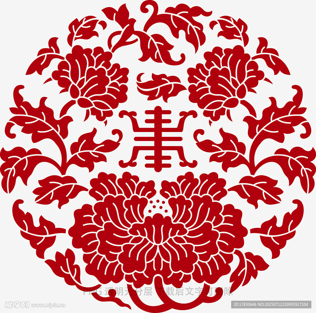圆形福寿牡丹传统纹样