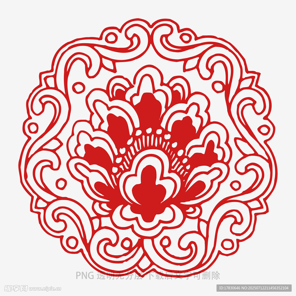 中式传统红色花卉纹图案