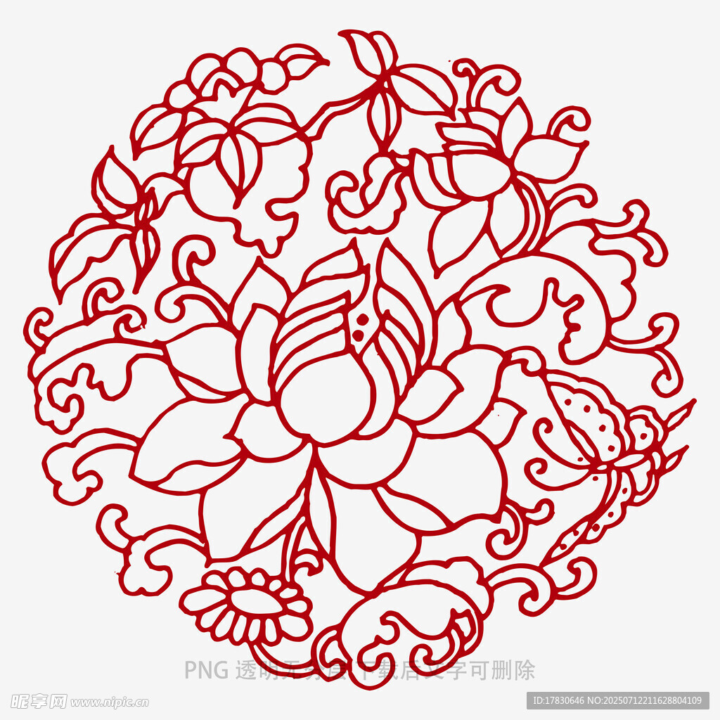 圆形莲花剪纸艺术图案