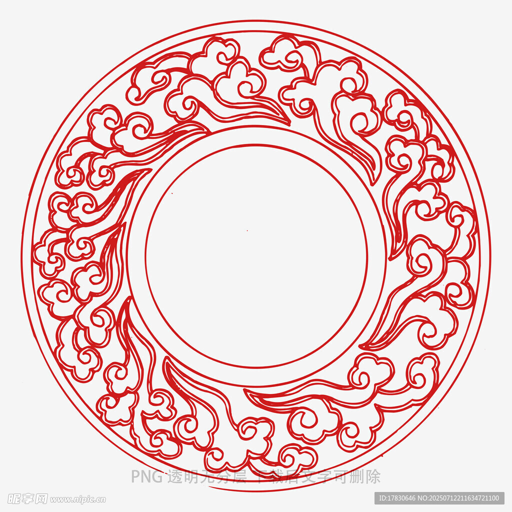中式传统圆形红色花纹图案