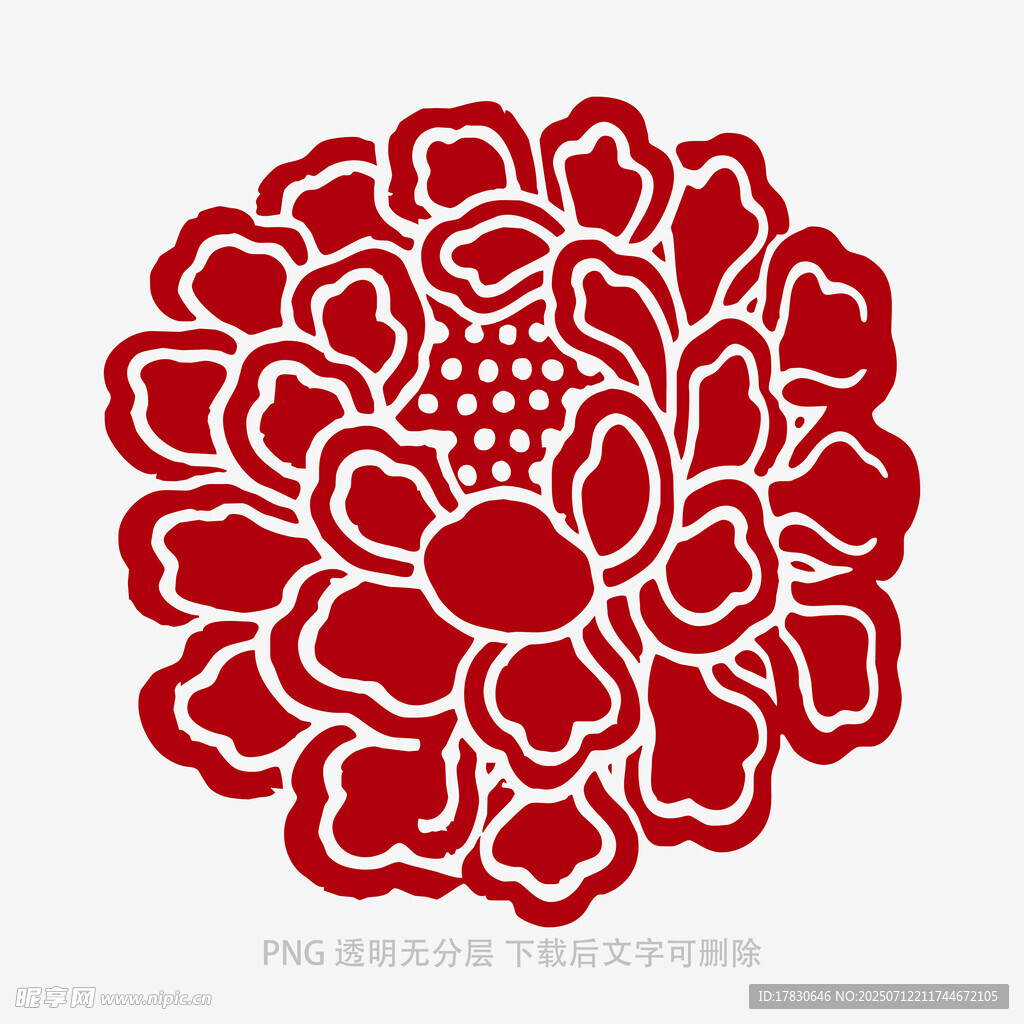 红色剪纸风花卉图案
