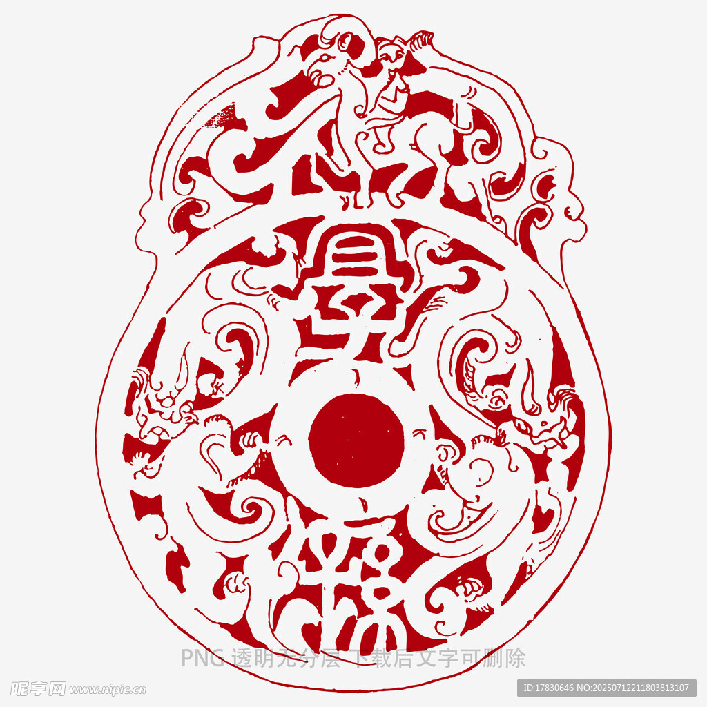 传统中式葫芦形吉祥剪纸图案