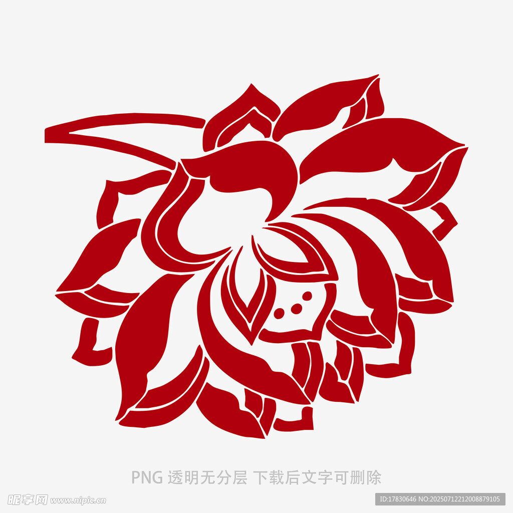 红色剪纸风盛开莲花图案