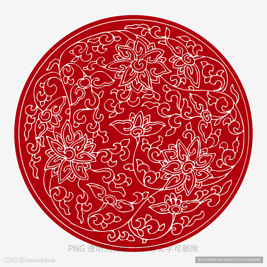 圆形红色花卉纹传统图案