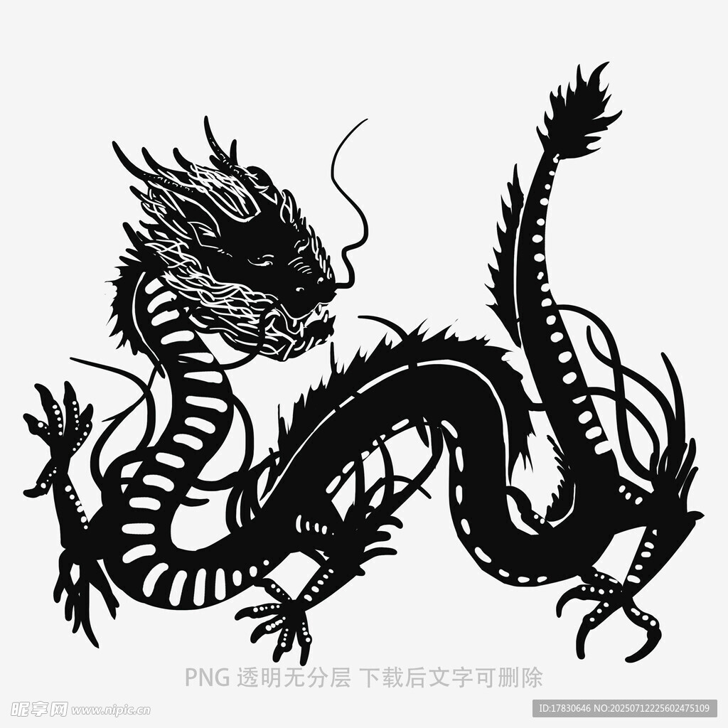 传统中国龙黑白线条图案