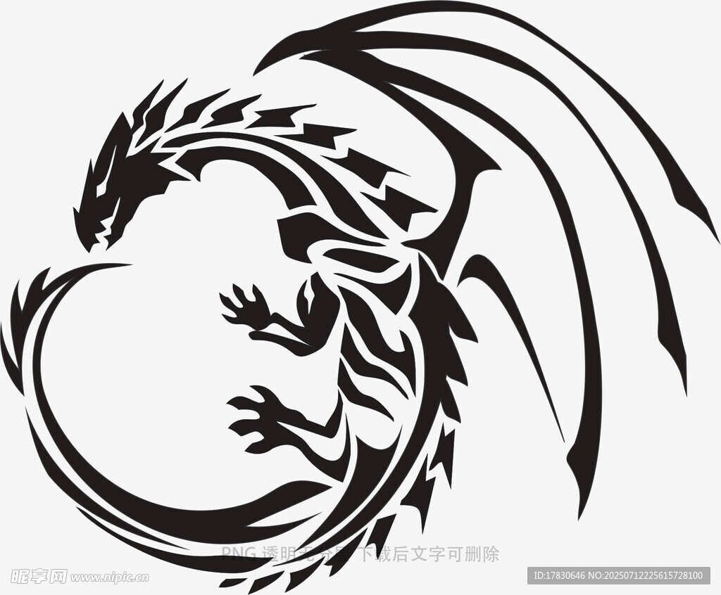 环形黑龙图案设计