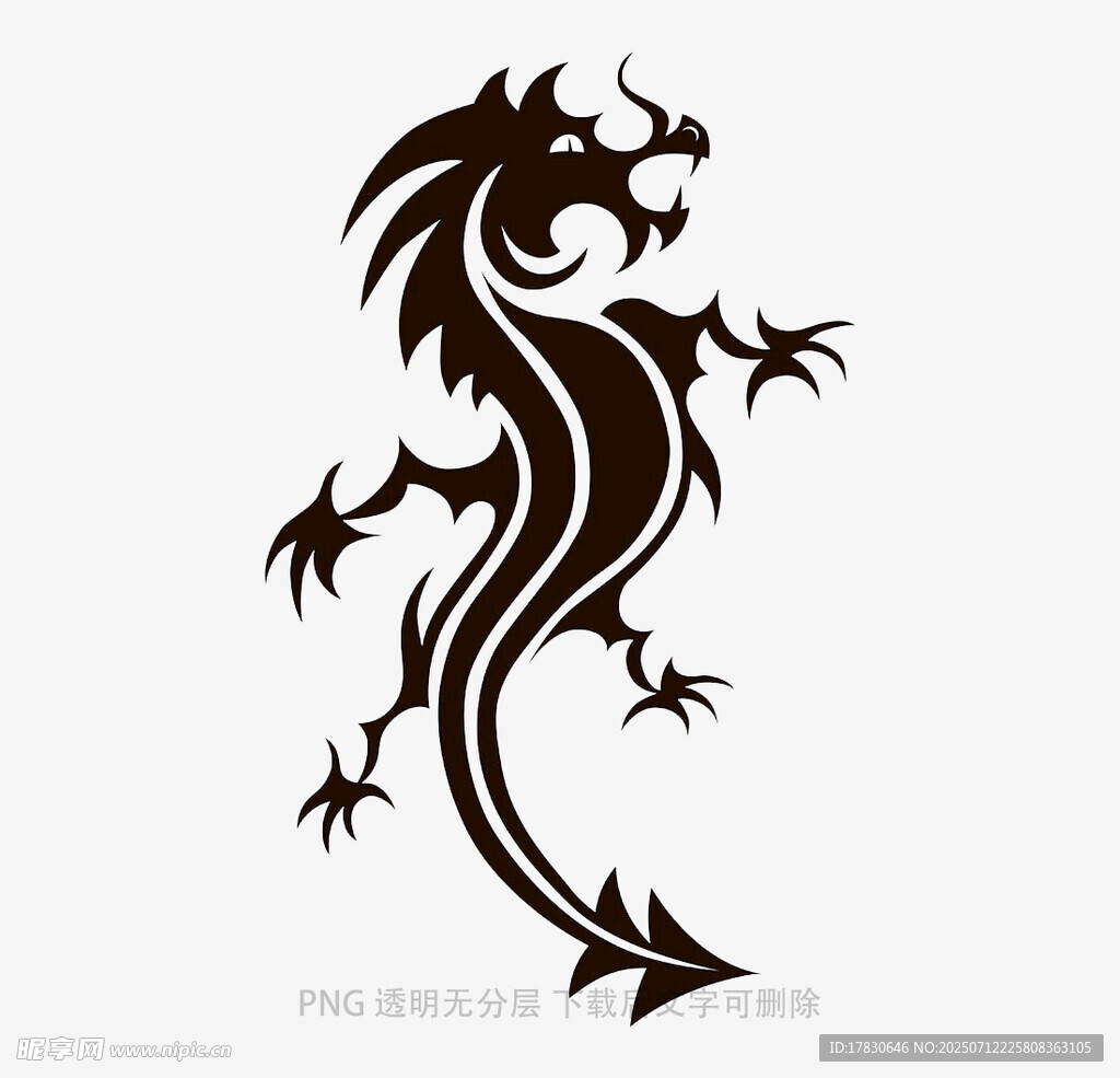 黑色龙形纹身图案设计