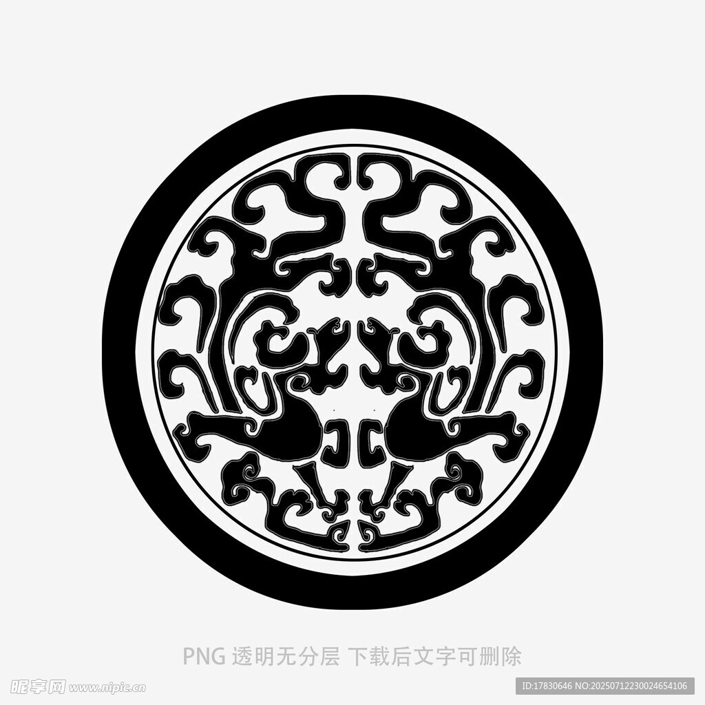 传统圆形黑白花纹图案