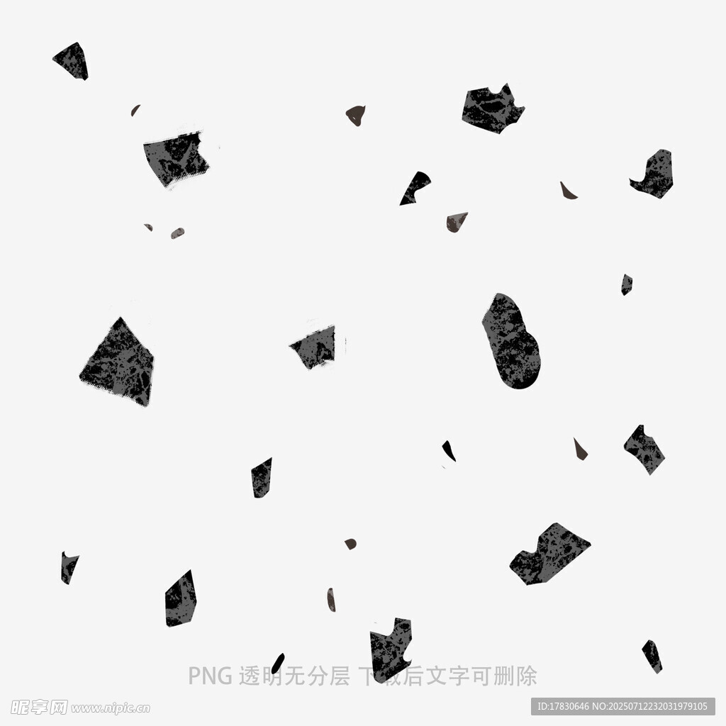 黑色碎片悬浮于白色背景