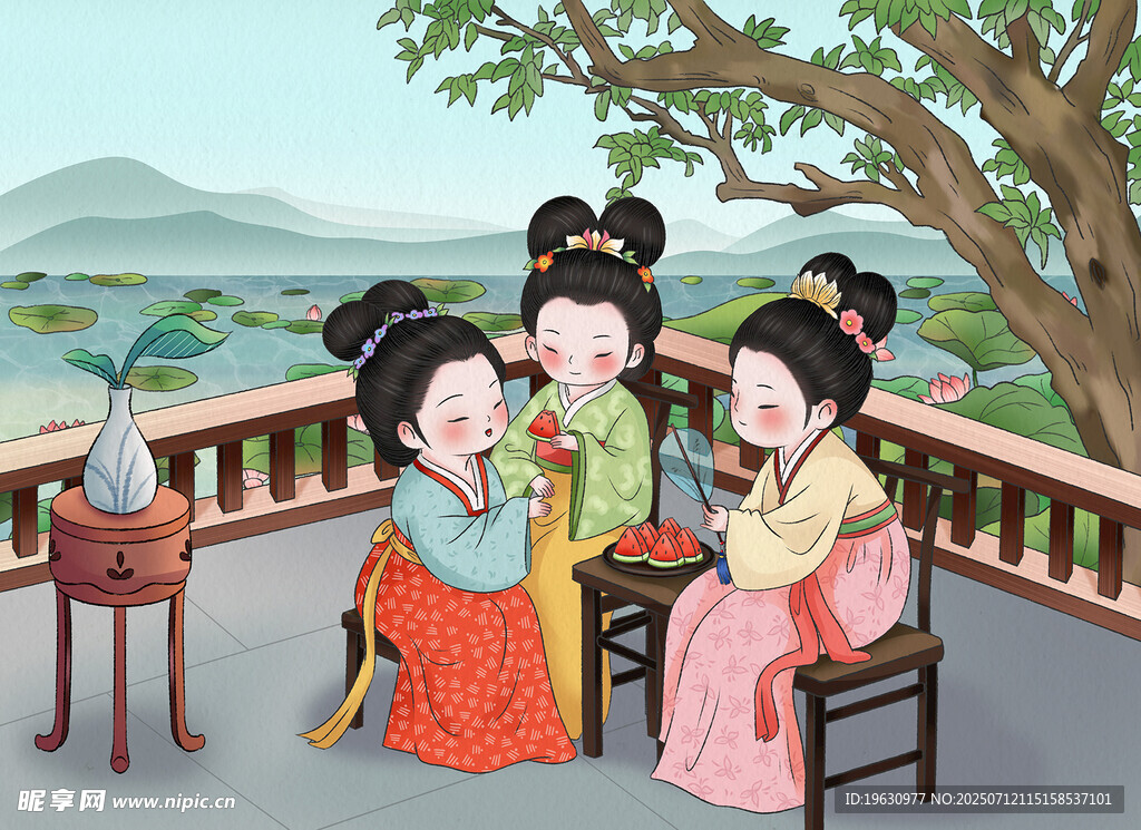 夏天吃西瓜仕女图