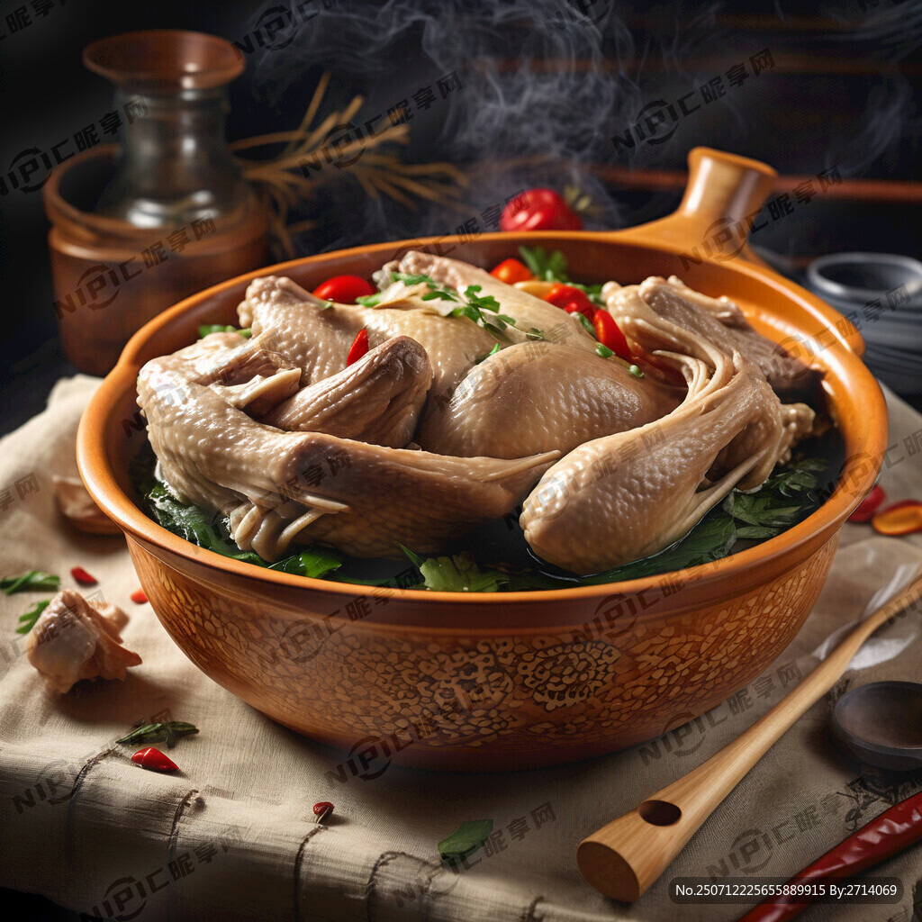 用砂锅装清炖鸡