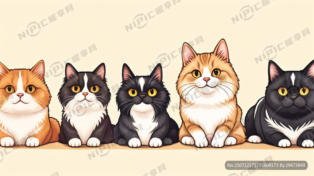 四种不同猫和狗的卡通头像并排放