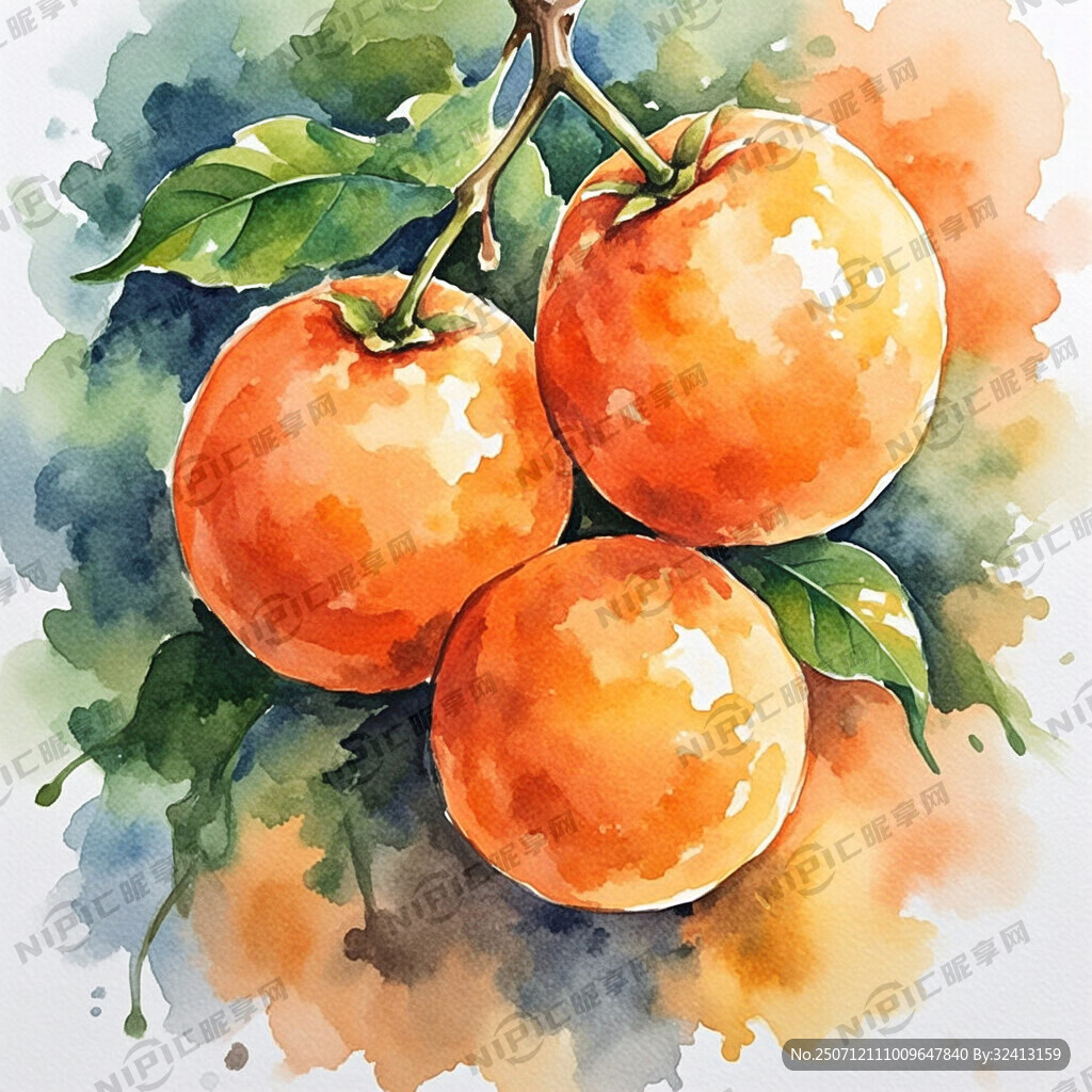 橘色晕染水彩画