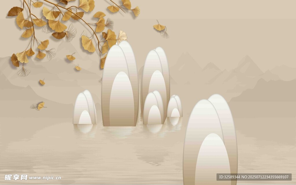 中式山水意境抽象景观图