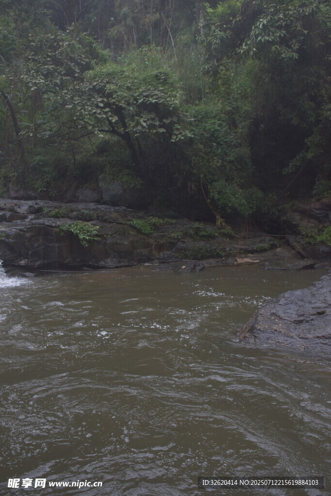 山间溪流 绿意环绕的景致