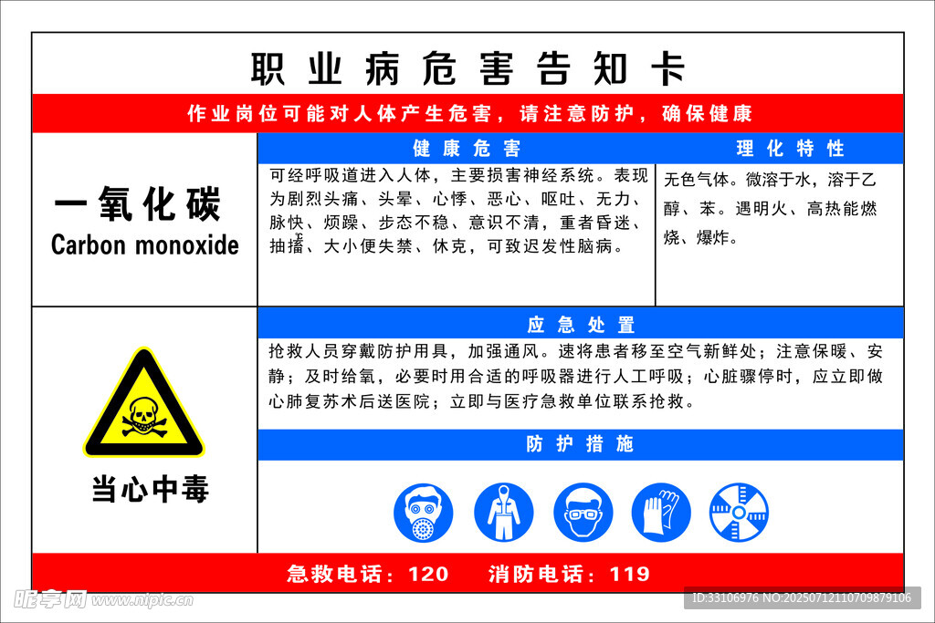 职业危害告知卡一氧化碳