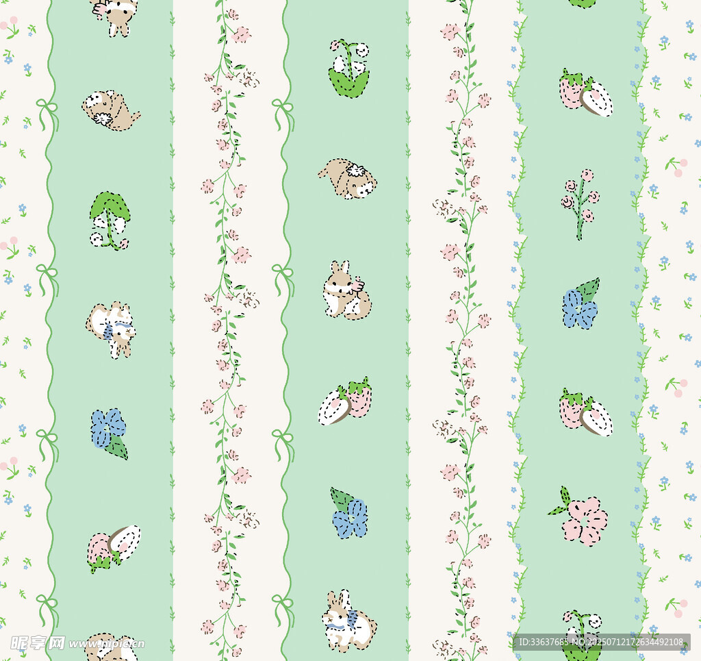 清新绿植动物条纹图案背景