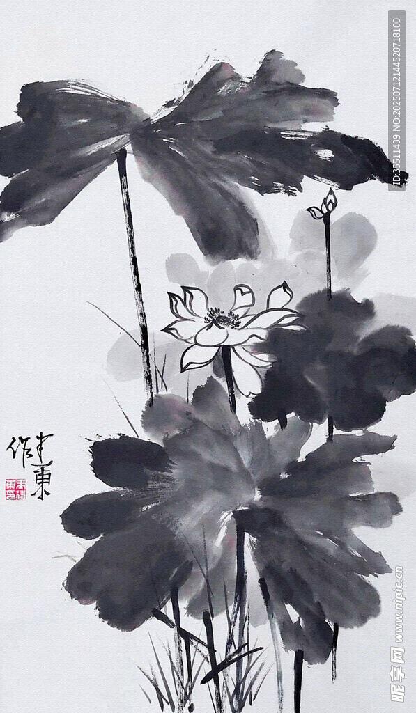 水墨荷花图