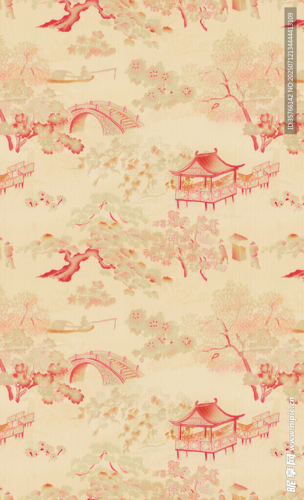中式古典花鸟建筑图案