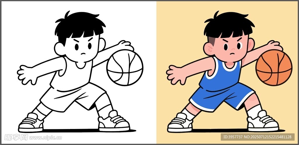 篮球男孩卡通手绘矢量