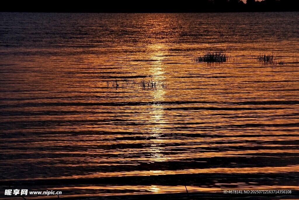夕阳下波光粼粼的水面