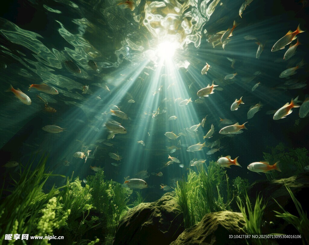 海底阳光穿透水草美景