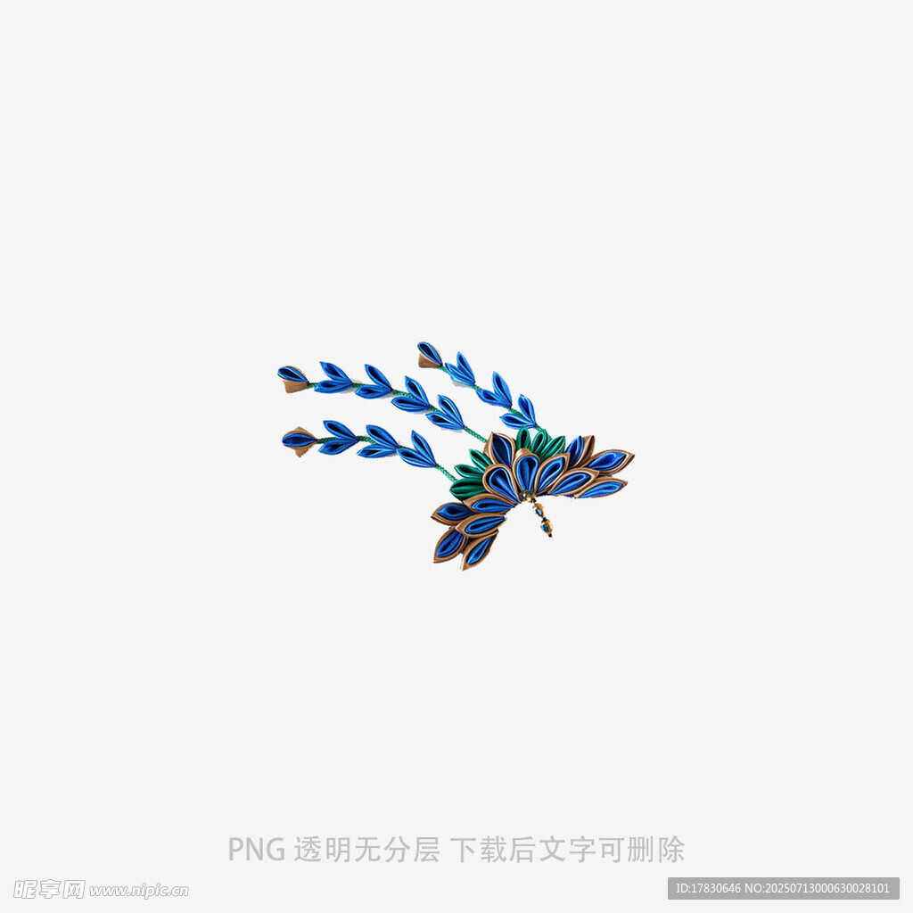蓝色宝石枝叶造型胸针