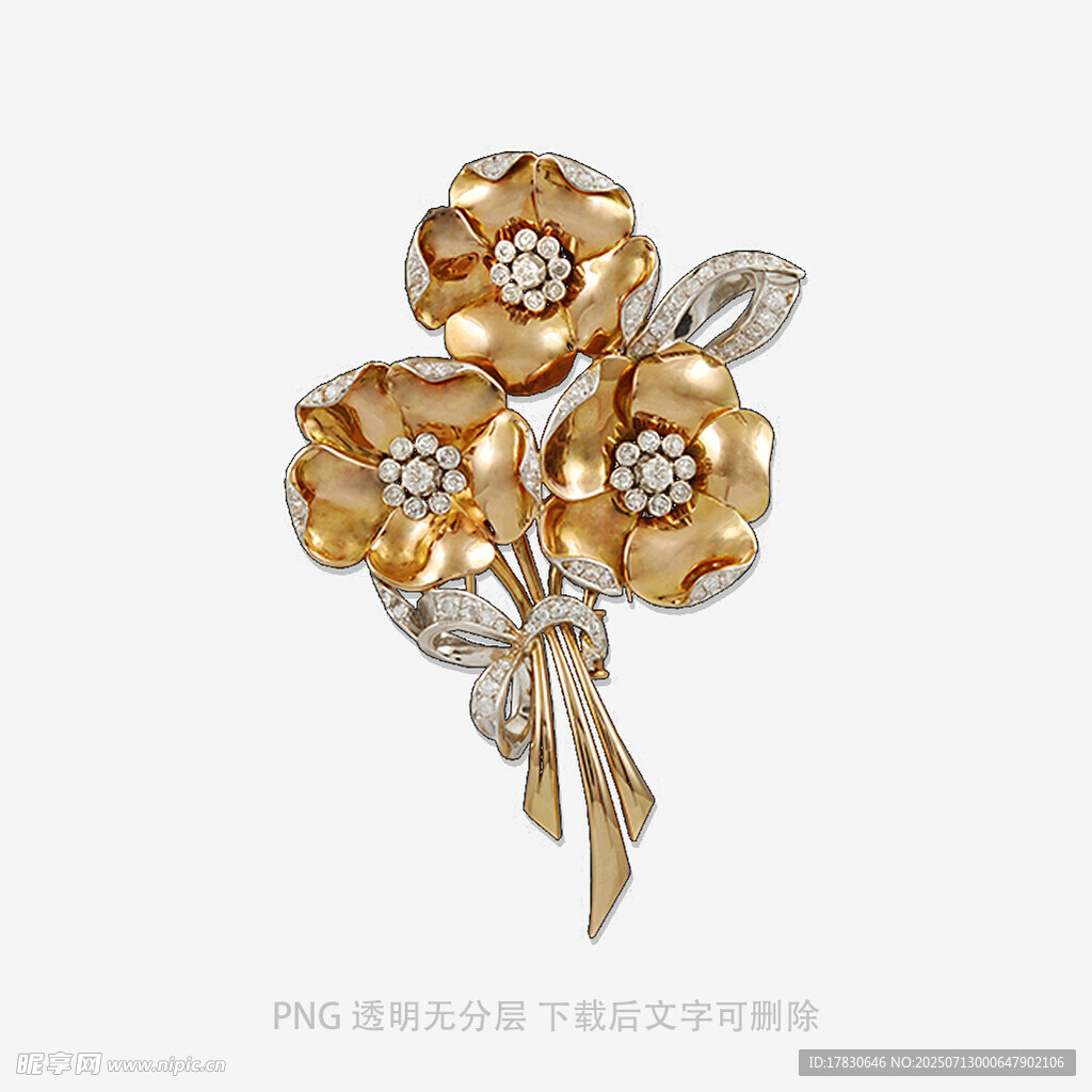 金色花朵钻石胸针