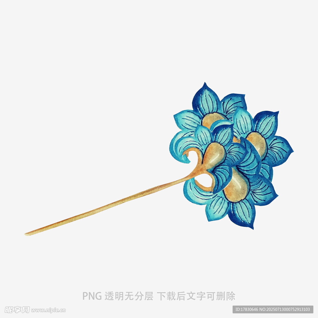 蓝色花朵古风发簪