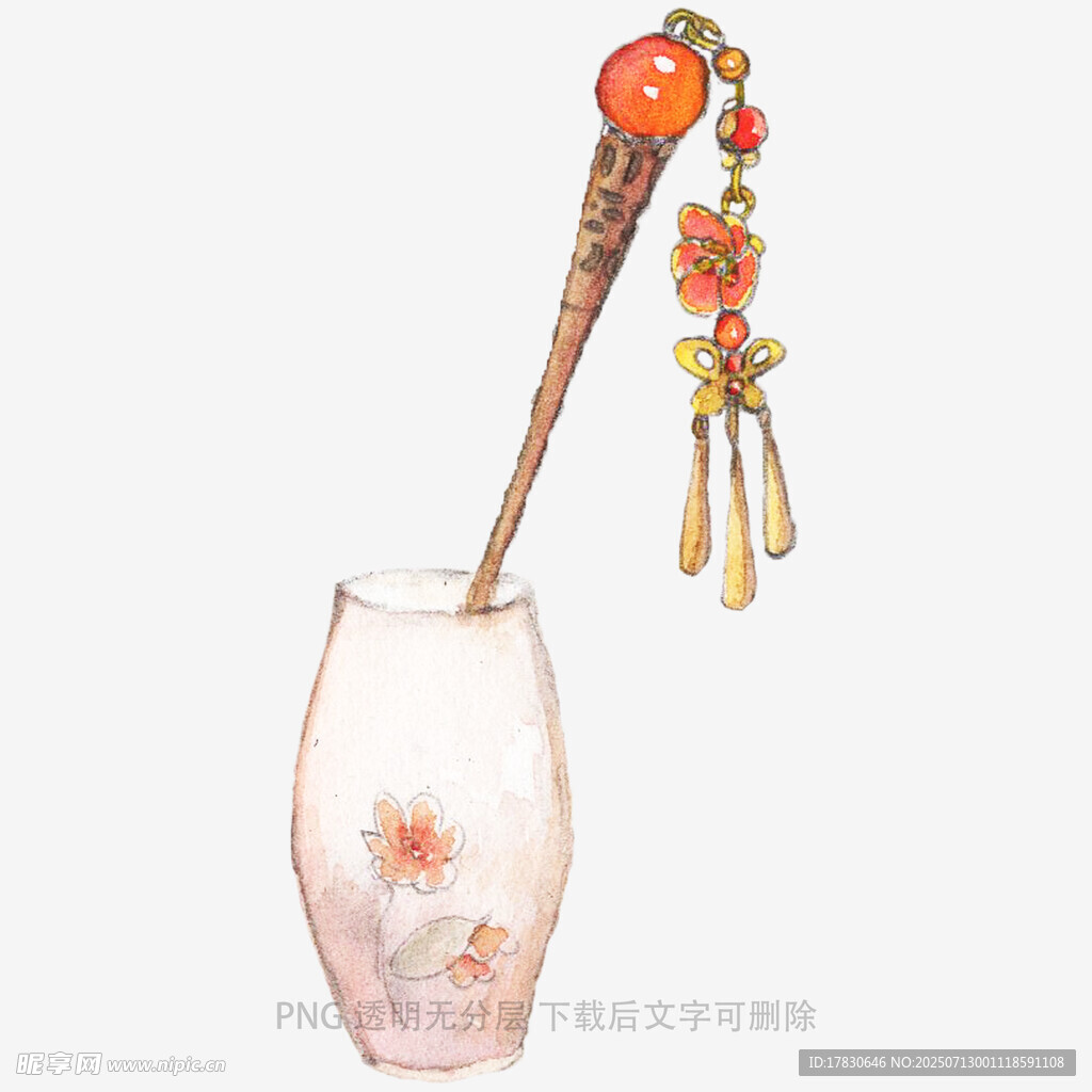 古风簪饰插于精致花瓶中