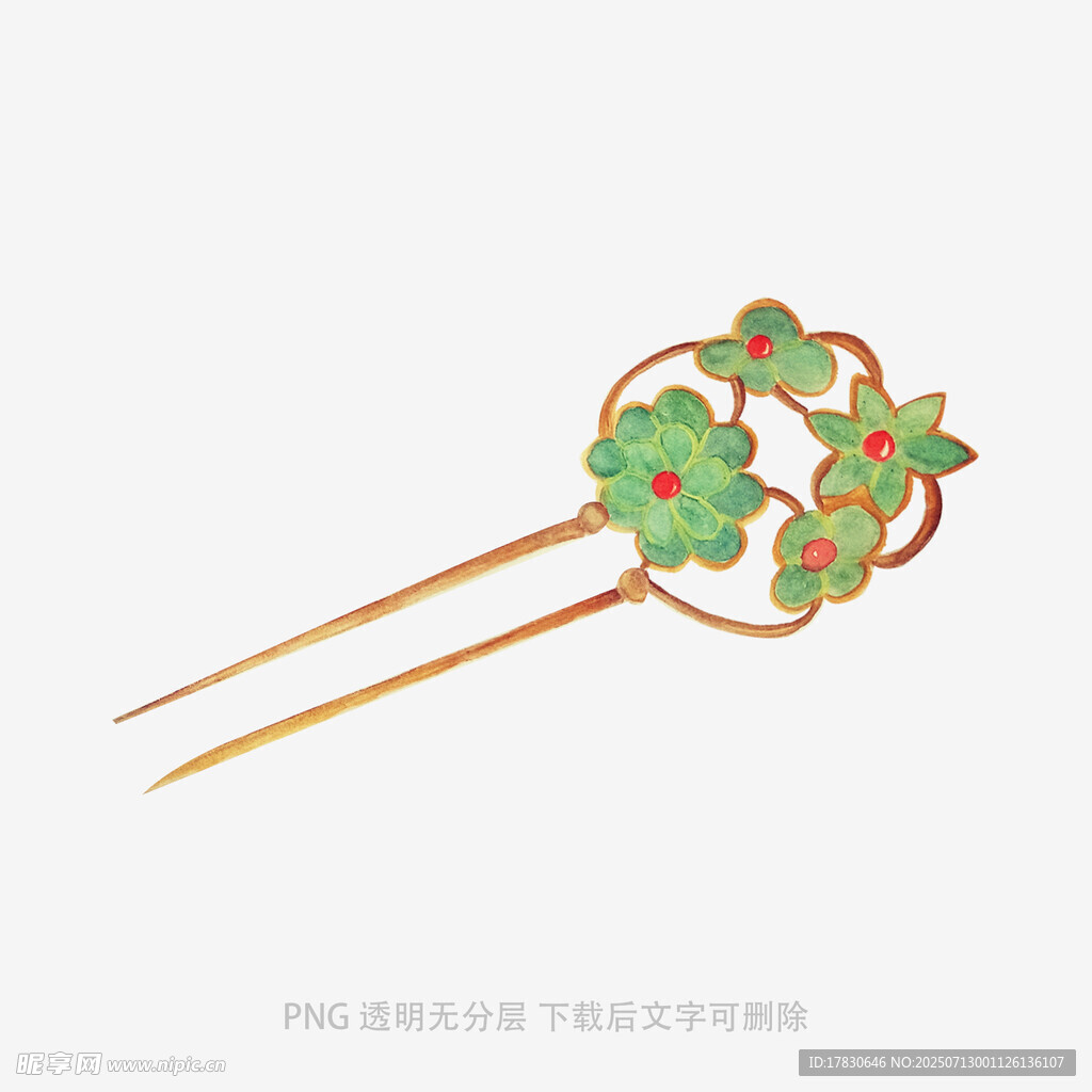 绿花金簪古风发饰