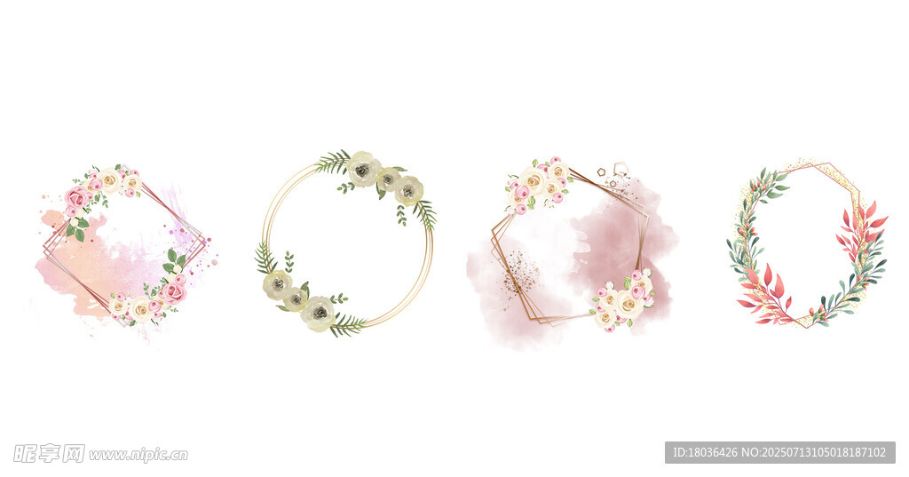 手绘花朵花环唯美粉色边框png