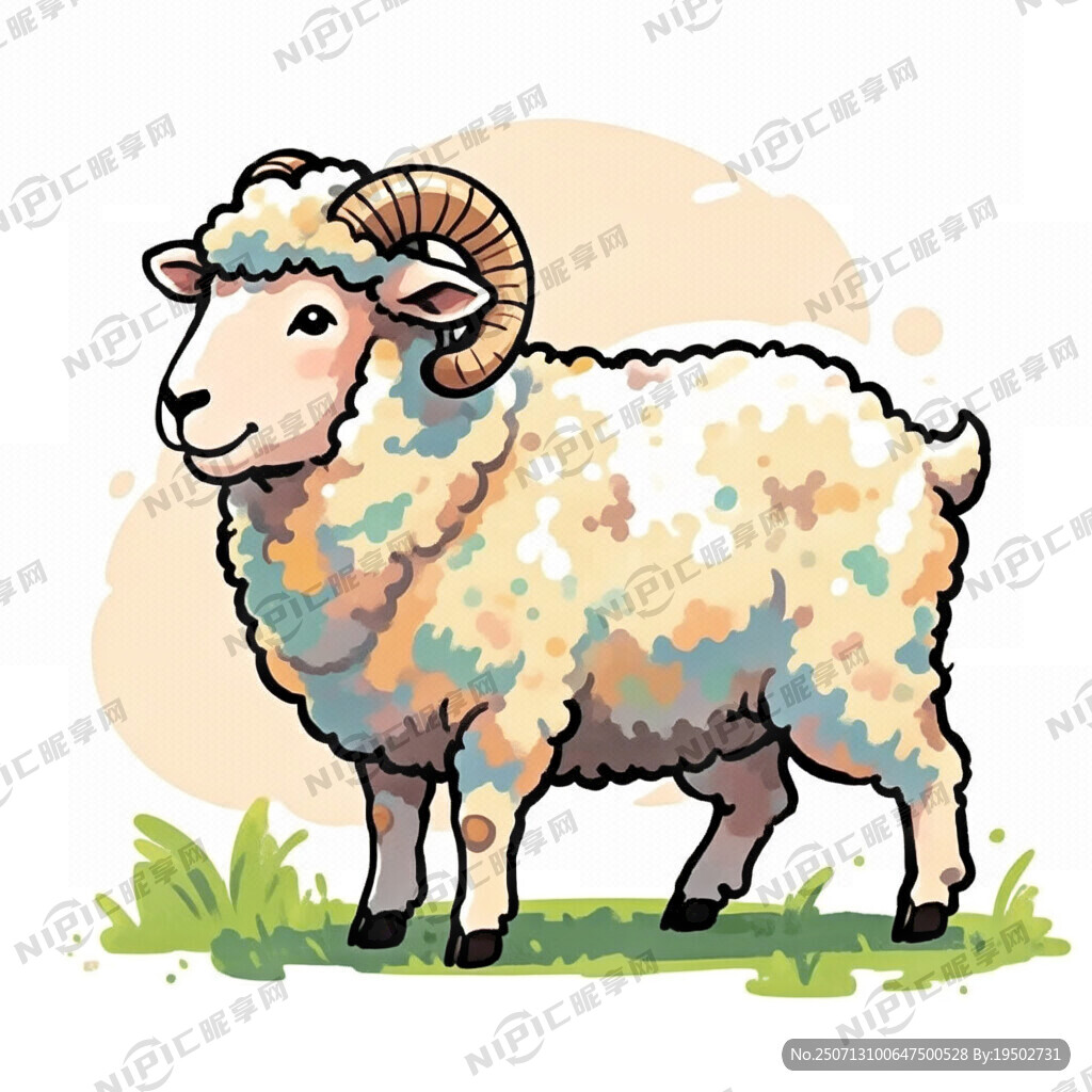 卡通羊 彩色 微笑 人型强壮