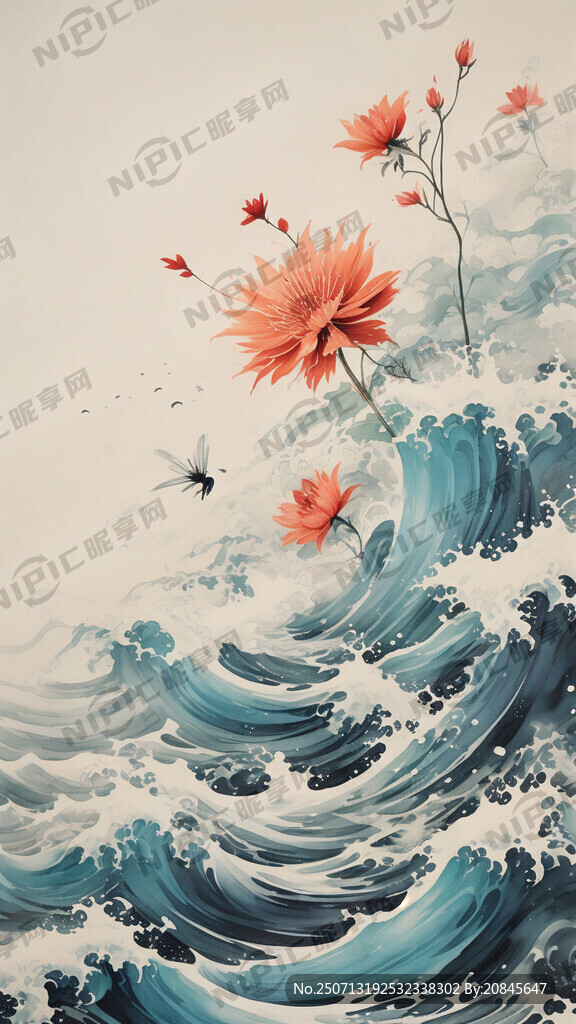 中式花卉海浪图案纹理图片