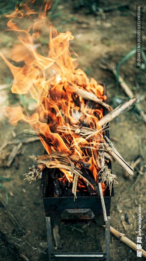 户外篝火熊熊燃烧