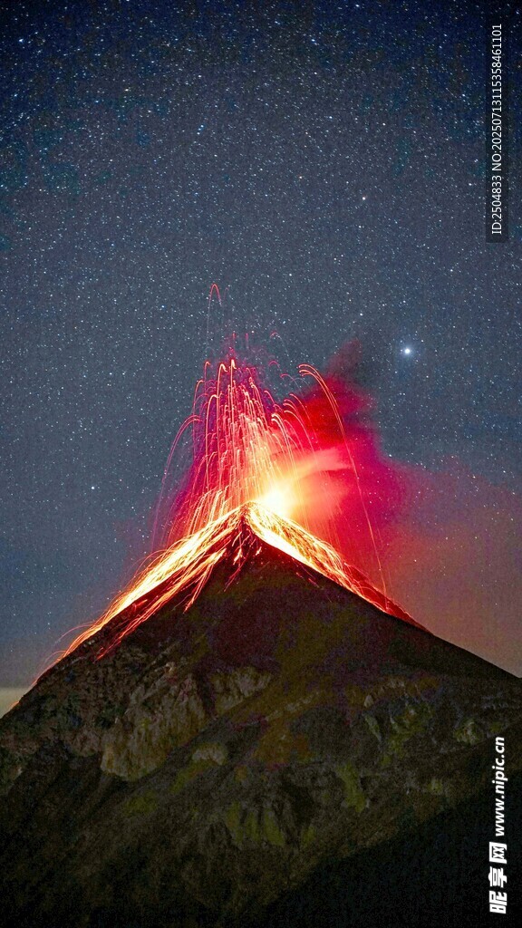 火山喷发的壮丽夜空景象