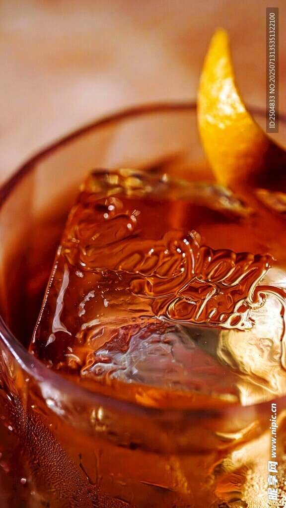 琥珀色鸡尾酒配橙片