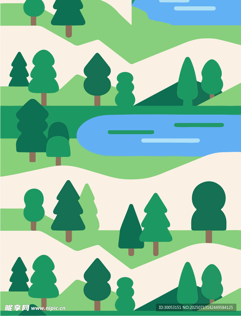 清新山林湖泊风景插画