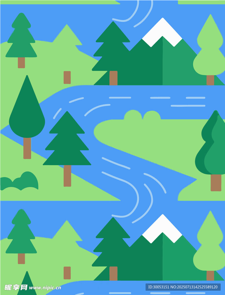 清新山林河流风景插画