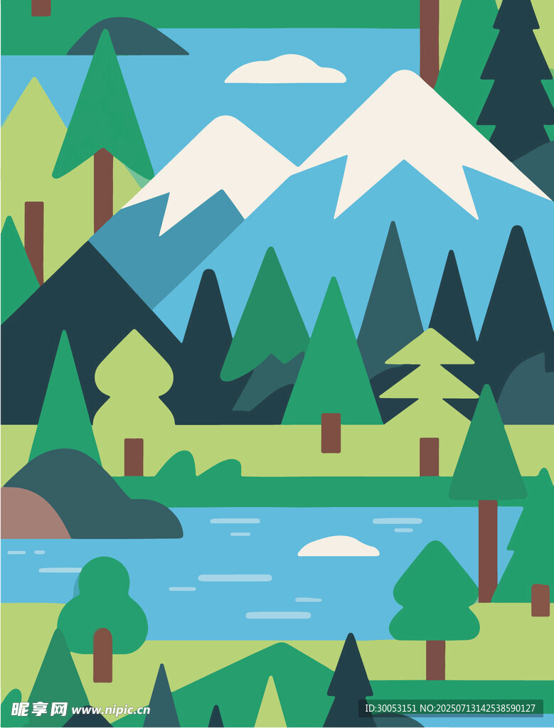 清新自然山水风景插画