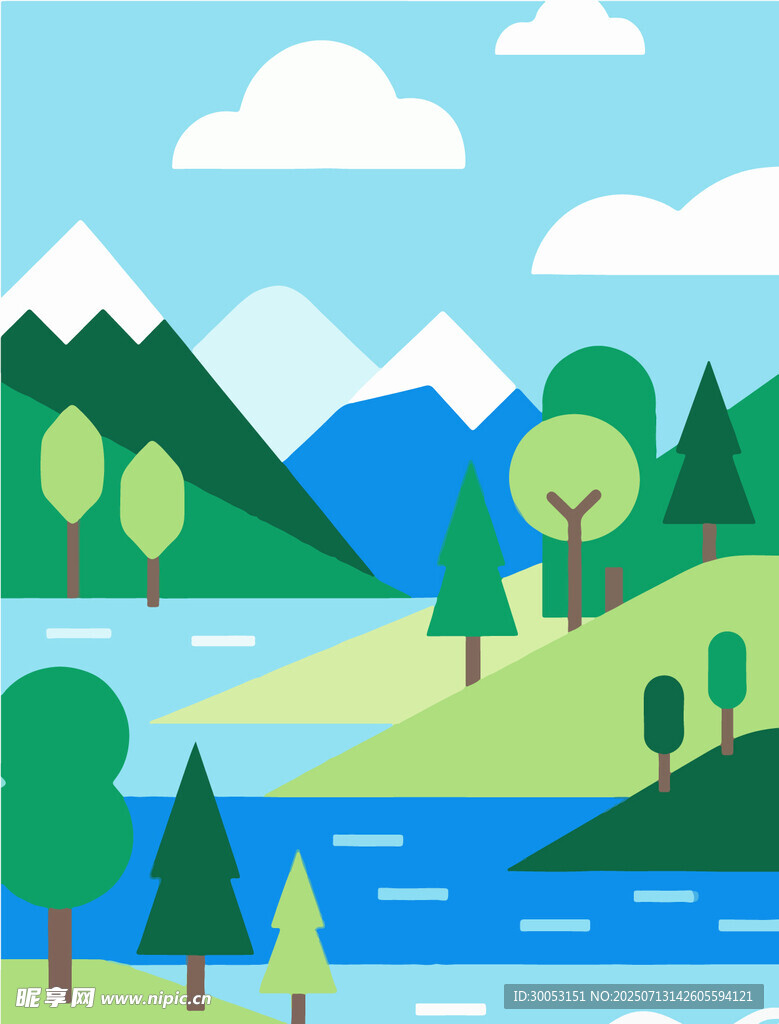 美丽山水风景插画