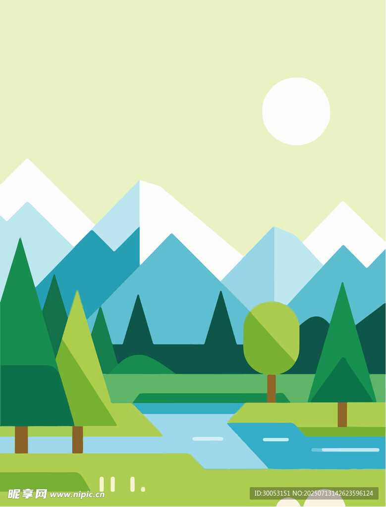 清新山林河流风景插画