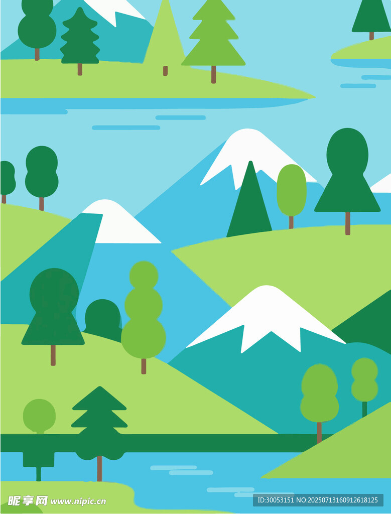 清新山水风景插画背景