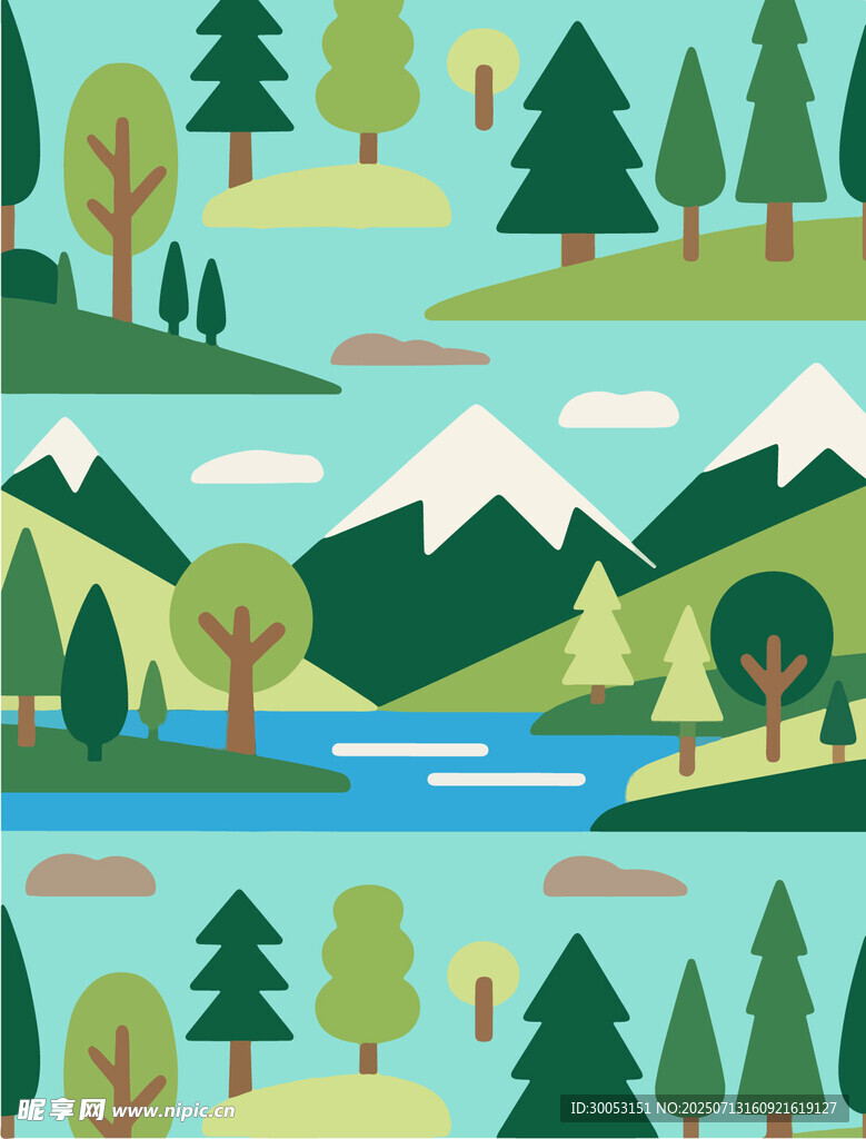 清新山林风景插画背景