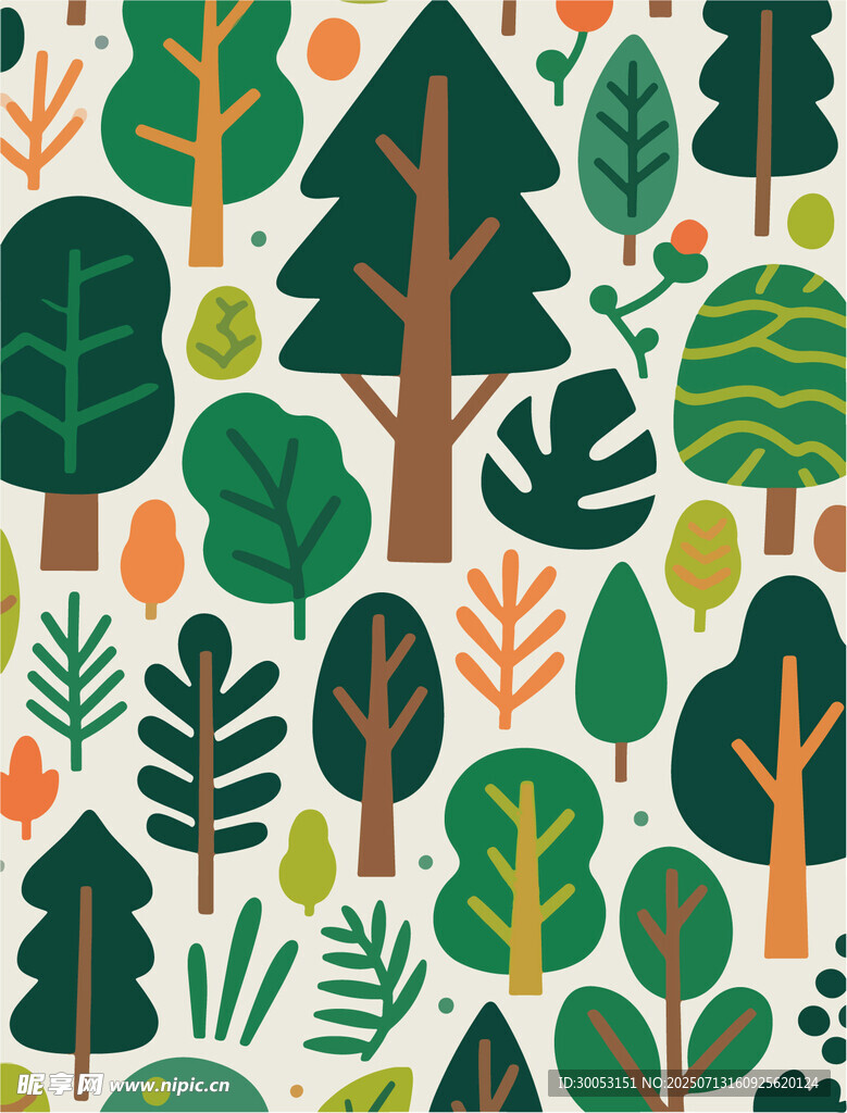 森林植物图案插画