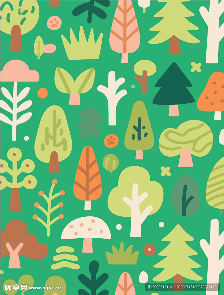 森林植物图案插画