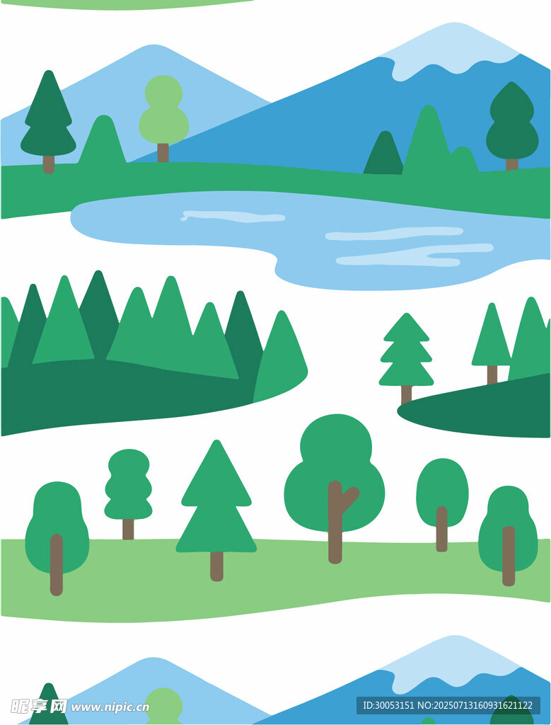 清新山林湖泊风景插画